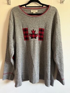 Cotton Country Parkhurst Canada Flag Buffalo Plaid Sweater XL Made in Canada